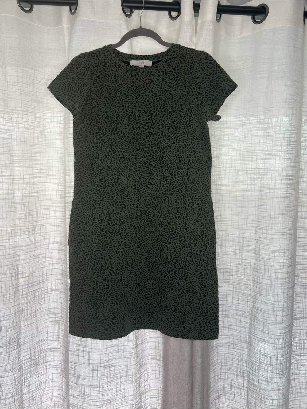 Loft Grayish Green and Black Patterned Dress